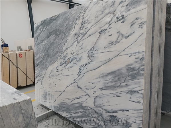 White/Blue Marble Polished Slabs - Available Stock