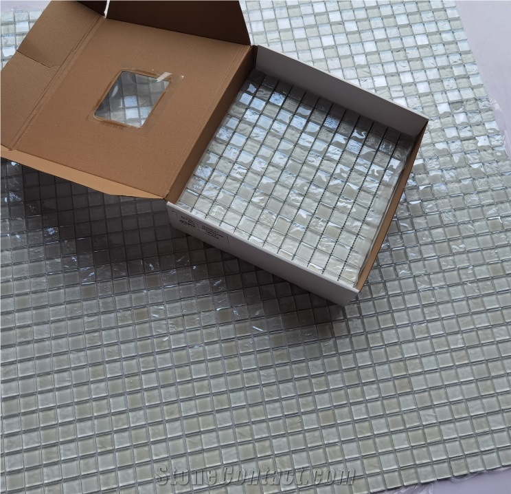 Crystal White Glass Mosaic Swimming Pool Tiles