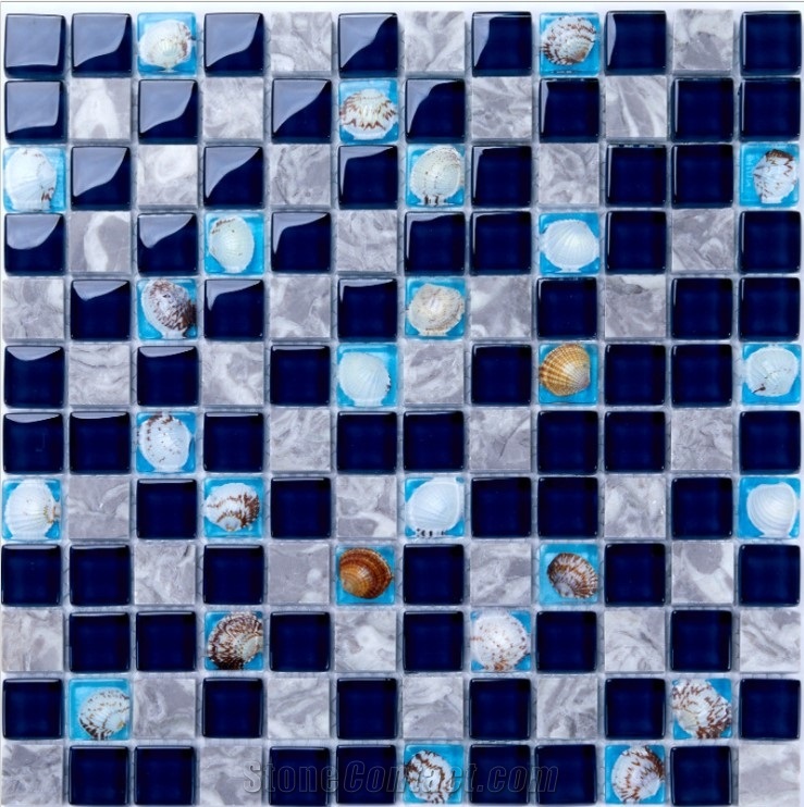 Hot Melting Mosaic Swimming Pool Tiles Blue Glass Mosaic