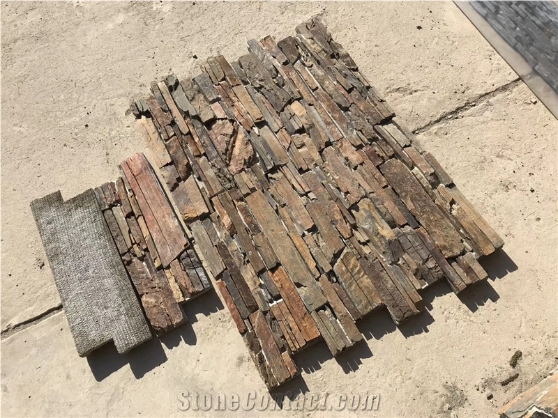 Natural Rusty Slate Stone Wall Cladding Withe Cement Back