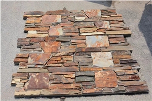 Natural Rusty Slate Stone Wall Cladding Withe Cement Back