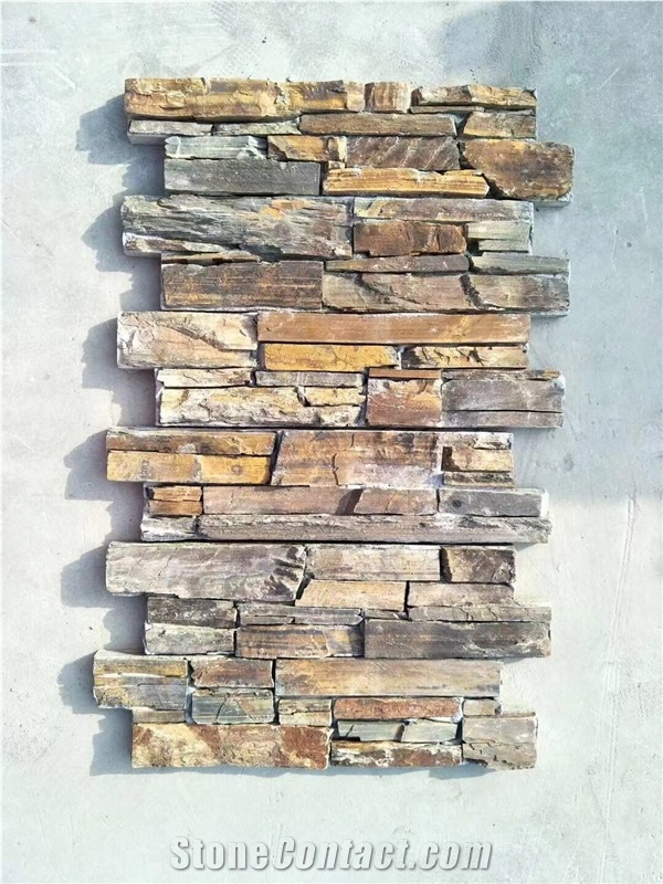Natural Rusty Slate Stone Wall Cladding Withe Cement Back