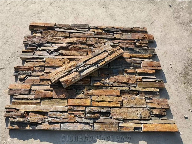 Natural Rusty Slate Stone Wall Cladding Withe Cement Back