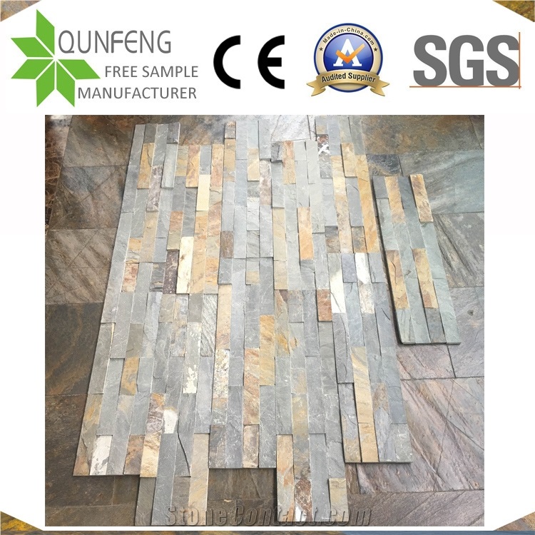 China 15*60CM Natural Split Multicolor Slate Stone Cladding
