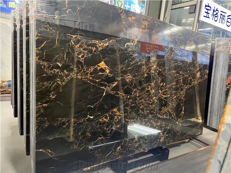 China Nero Portoro Black Marble Slabs