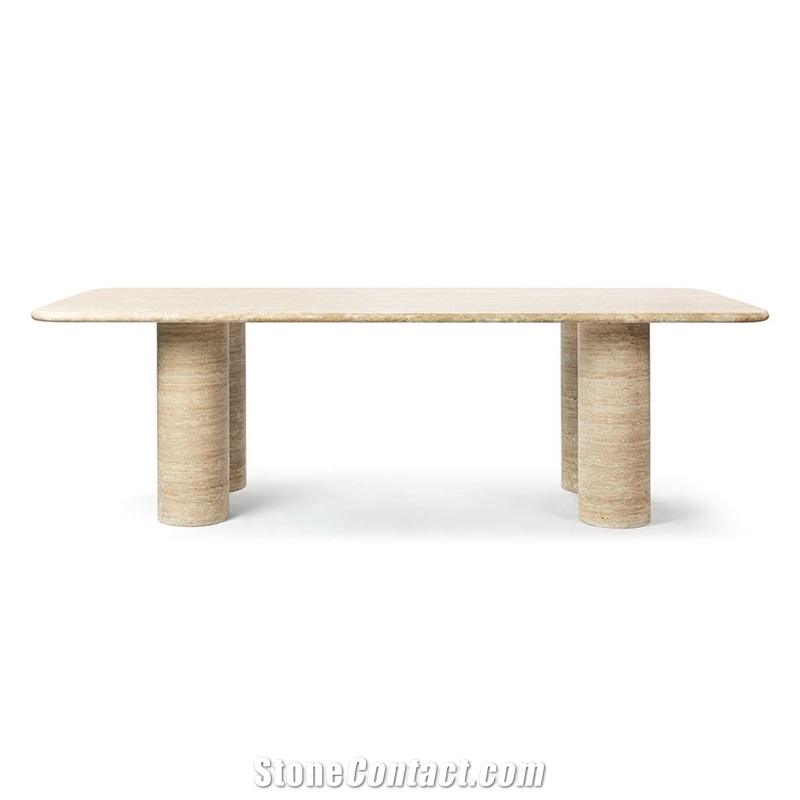 Alfio Rectangle Travertine Dining Table With Cylinder Legs