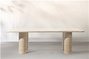 Alfio Rectangle Travertine Dining Table With Cylinder Legs