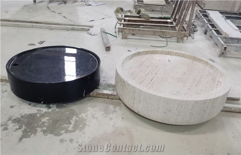 Alo Cylinder Travertine Drum Side Table Silver Travertine