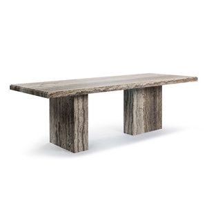 August Rectangle Beige Travertine Dining Table Block Legs