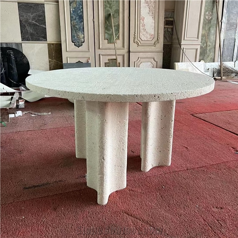 BIG ROUND IVORY TRAVERTINE COFFEE TABLE