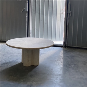 BIG ROUND IVORY TRAVERTINE COFFEE TABLE