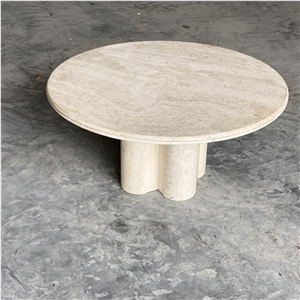 BIG ROUND IVORY TRAVERTINE COFFEE TABLE