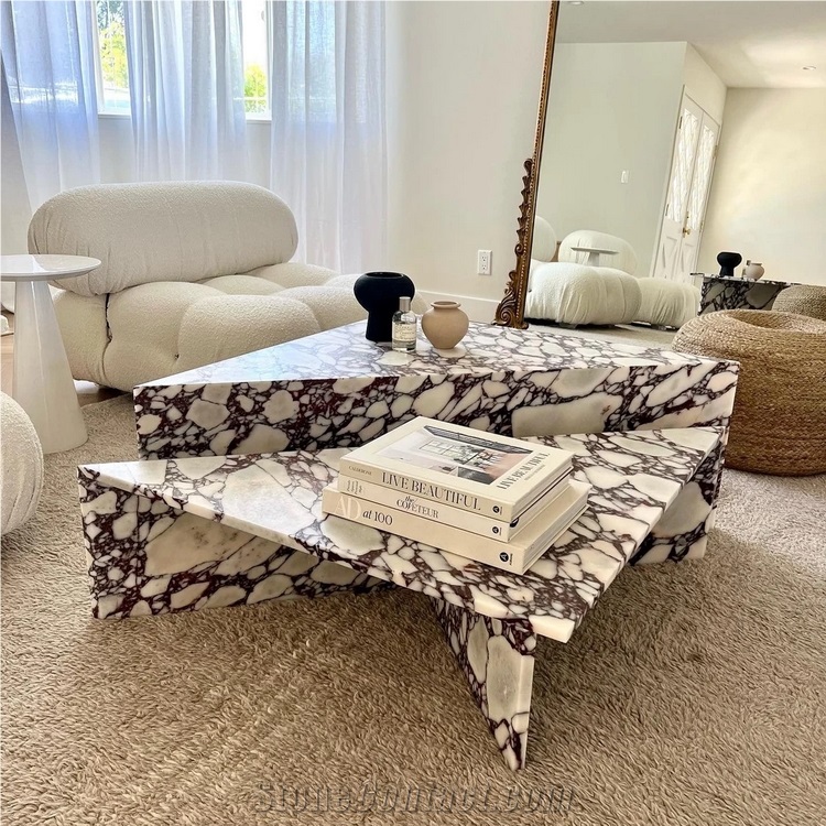 Calacatta Viola Triangle 2 Pieces Marble Coffee Table