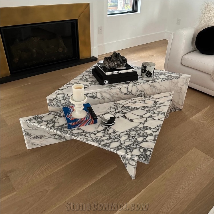 Calacatta Viola Triangle 2 Pieces Marble Coffee Table