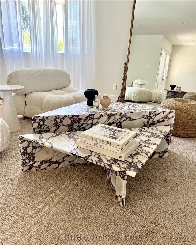 Calacatta Viola Triangle 2 Pieces Marble Coffee Table
