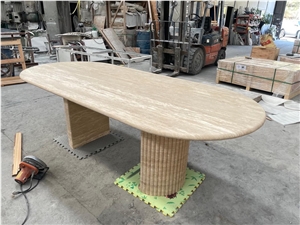 Cava Fluted Oval Beige Travertine Dining Table Cava Fluted Oval Beige Travertine Dining Table