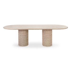 Cava Fluted Oval Beige Travertine Dining Table