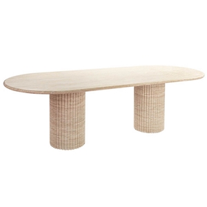Cava Fluted Oval Beige Travertine Dining Table