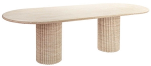 Cava Fluted Oval Beige Travertine Dining Table