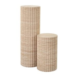 Cava Fluted Round Beige Travertine Drum Side Table