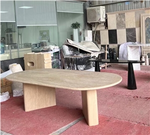 Classic 70'S Console Tables In Beige Travertine