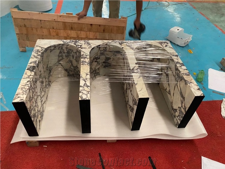 Custom Beige Travertine Stone Console Table Entryway Table