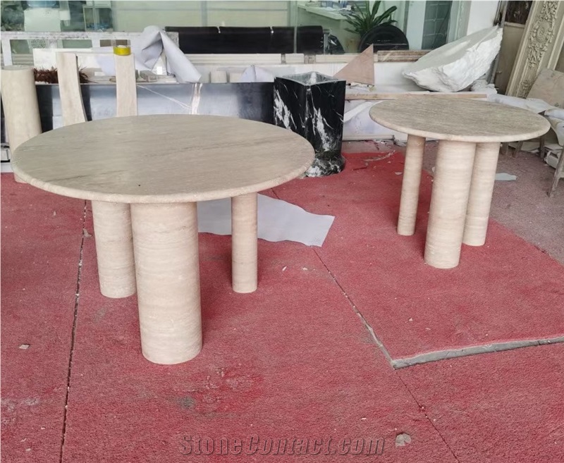 Custom Sized Beige Travertine Dining Table