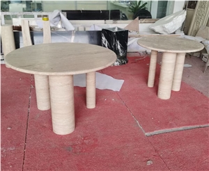 Custom Sized Beige Travertine Dining Table