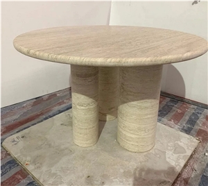 Custom Sized Beige Travertine Dining Table