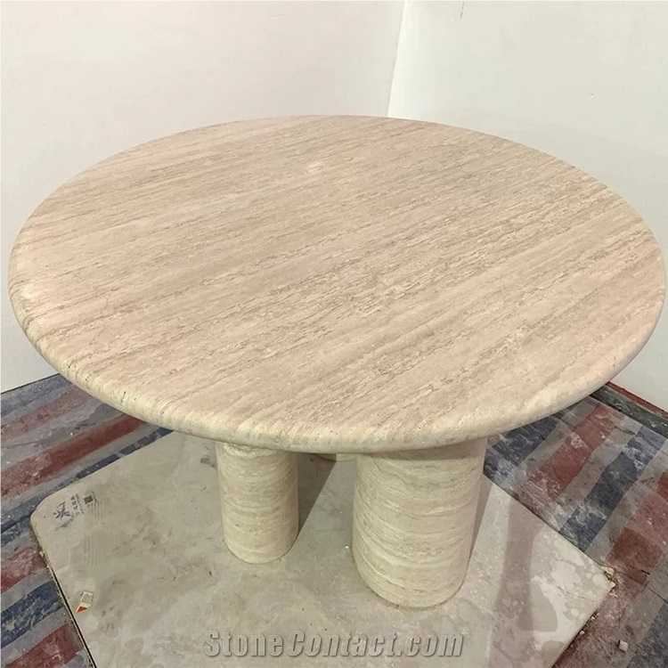 Custom Sized Beige Travertine Dining Table