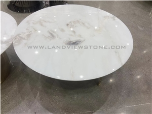 Dover White Marble Coffee Table Top With Metal Base