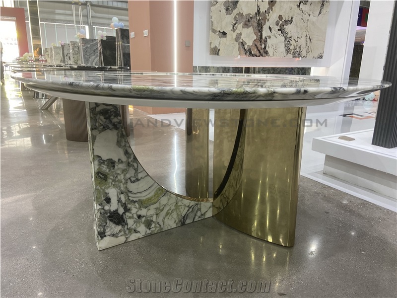 Ice Jade Marble Dining Table Top With Turntable