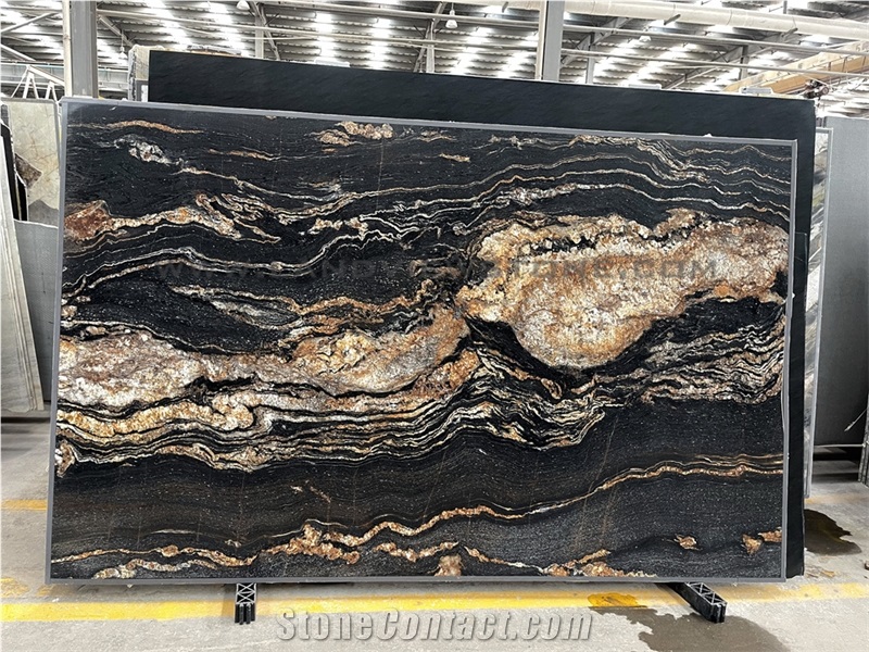 Magma Gold Cosmic Black Leather Granite Slab