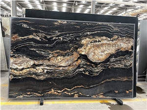 Magma Gold Cosmic Black Leather Granite Slab Magma Gold Cosmic Black Leather Granite Slab