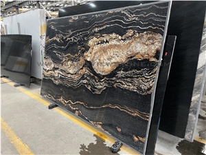Magma Gold Cosmic Black Leather Granite Slab