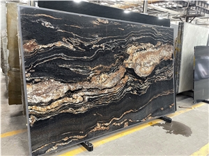 Magma Gold Cosmic Black Leather Granite Slab