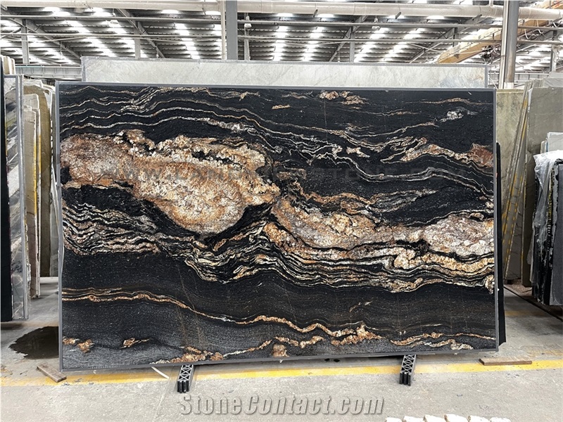 Magma Gold Cosmic Black Leather Granite Slab