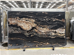 Magma Gold Cosmic Black Leather Granite Slab