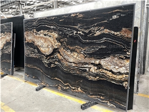 Magma Gold Cosmic Black Leather Granite Slab