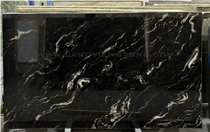 Polished Universe Black Cosmic Black Granite Slab