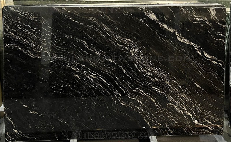 Polished Universe Black Cosmic Black Granite Slab