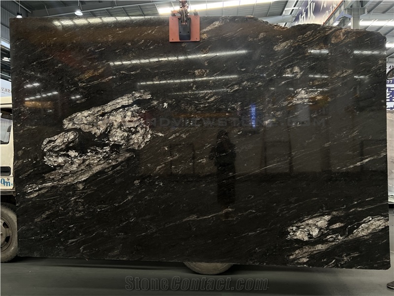 Polished Universe Black Cosmic Black Granite Slab