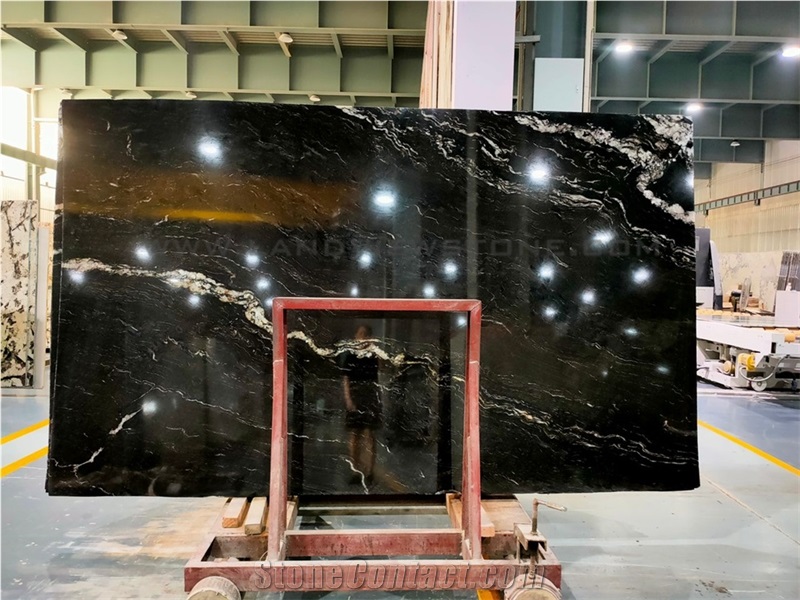 Polished Universe Black Cosmic Black Granite Slab