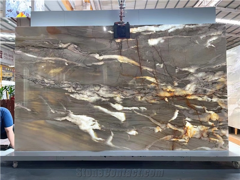 Brazil Tempest Crystal Quartzite Green Brown Stone Slab