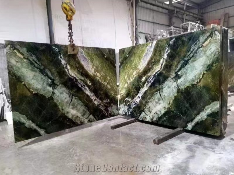 China Spring Wave Marble Green Stone Slab Wall Tile Use