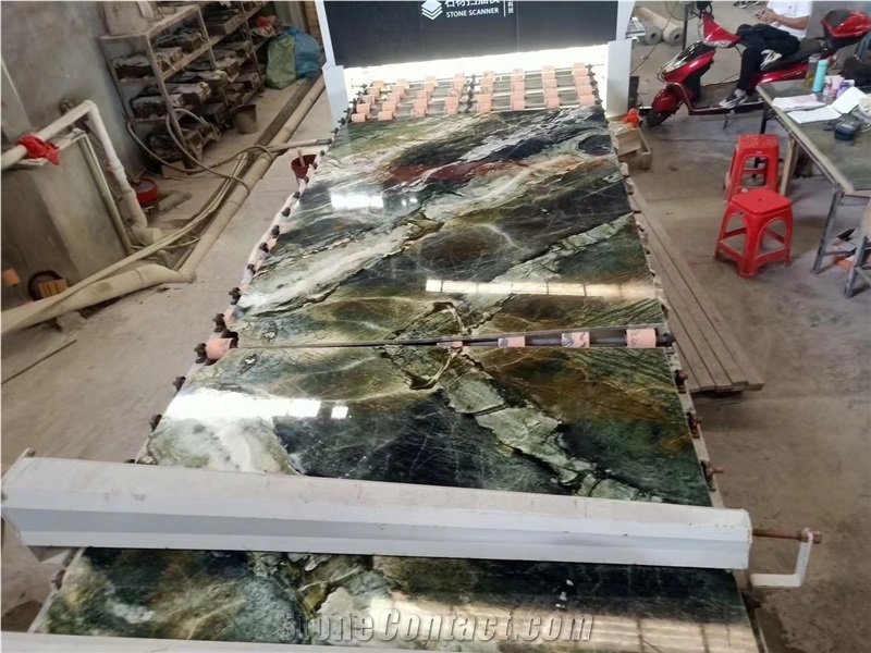 China Spring Wave Marble Green Stone Slab Wall Tile Use