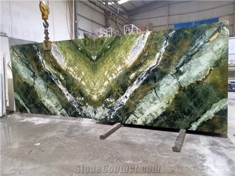 China Spring Wave Marble Green Stone Slab Wall Tile Use