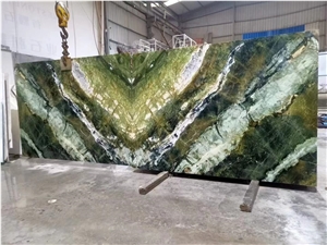 China Spring Wave Marble Green Stone Slab Wall Tile Use