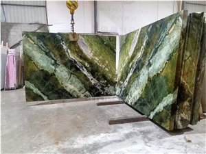 China Spring Wave Marble Green Stone Slab Wall Tile Use