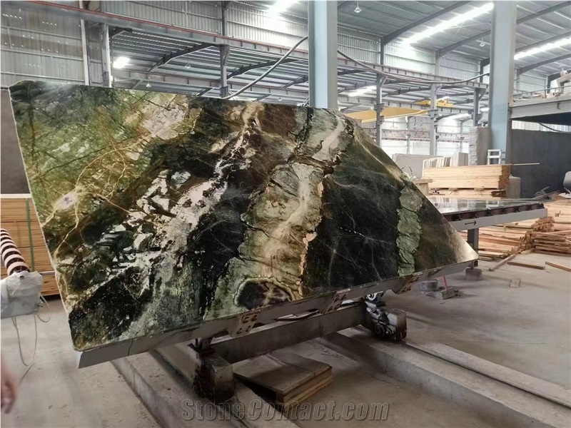 China Spring Wave Marble Green Stone Slab Wall Tile Use